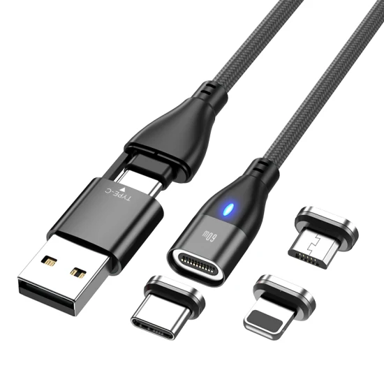Magnetic Data Cable Pd 60W Fast Charging Cable LED Light Multifunctional 6 in 1 USB for Micro/Type