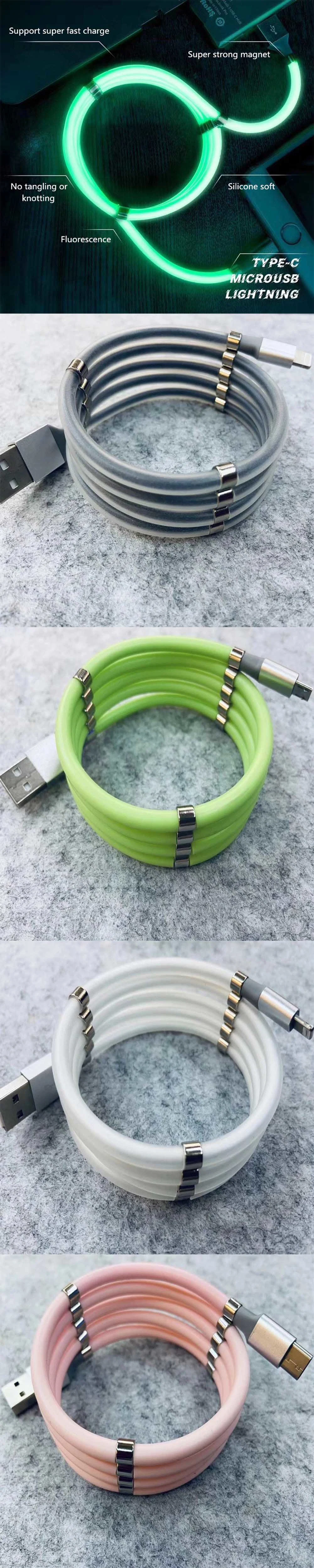 Rt-Mc27 Luminous Magnetic Self Winding Micro USB Easy Coil Charging Cable