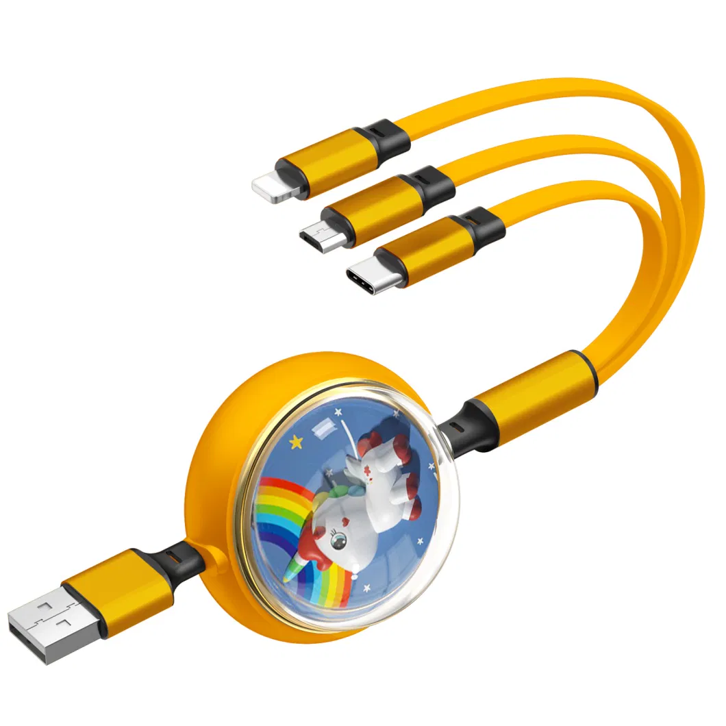 Retractable 3 in 1 Fast Charging USB Cable with Custom Pattern